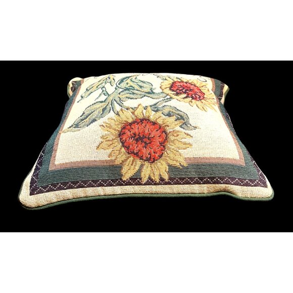 Vintage Sunflowers Tapestry Throw Pillow 12" Square Decorative Floral Accent Cus - Picture 4 of 5
